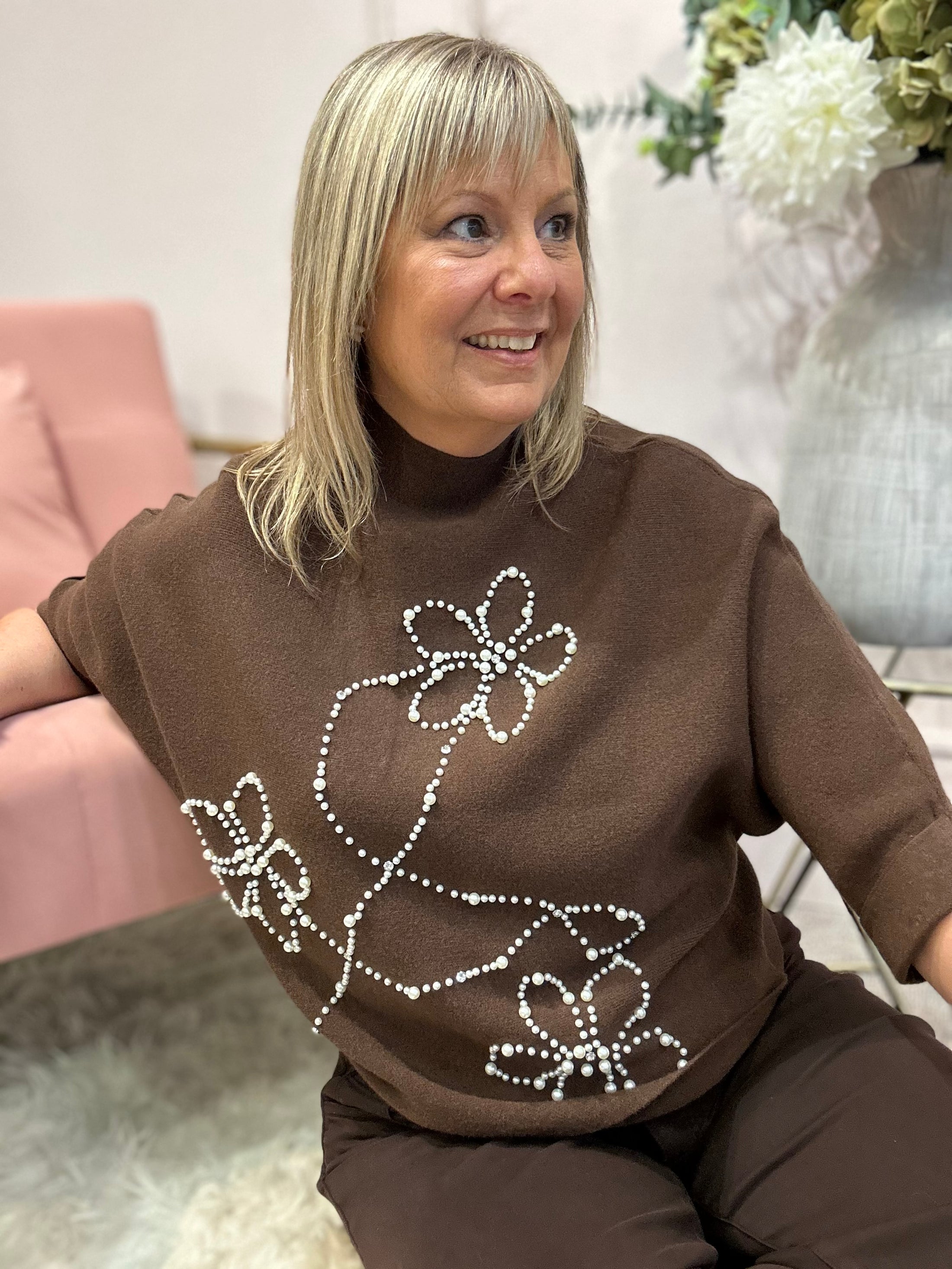 Pearl Flower Jumper - Brown