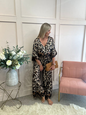 Leopard Top & Wide Pant Set - Black/Cream