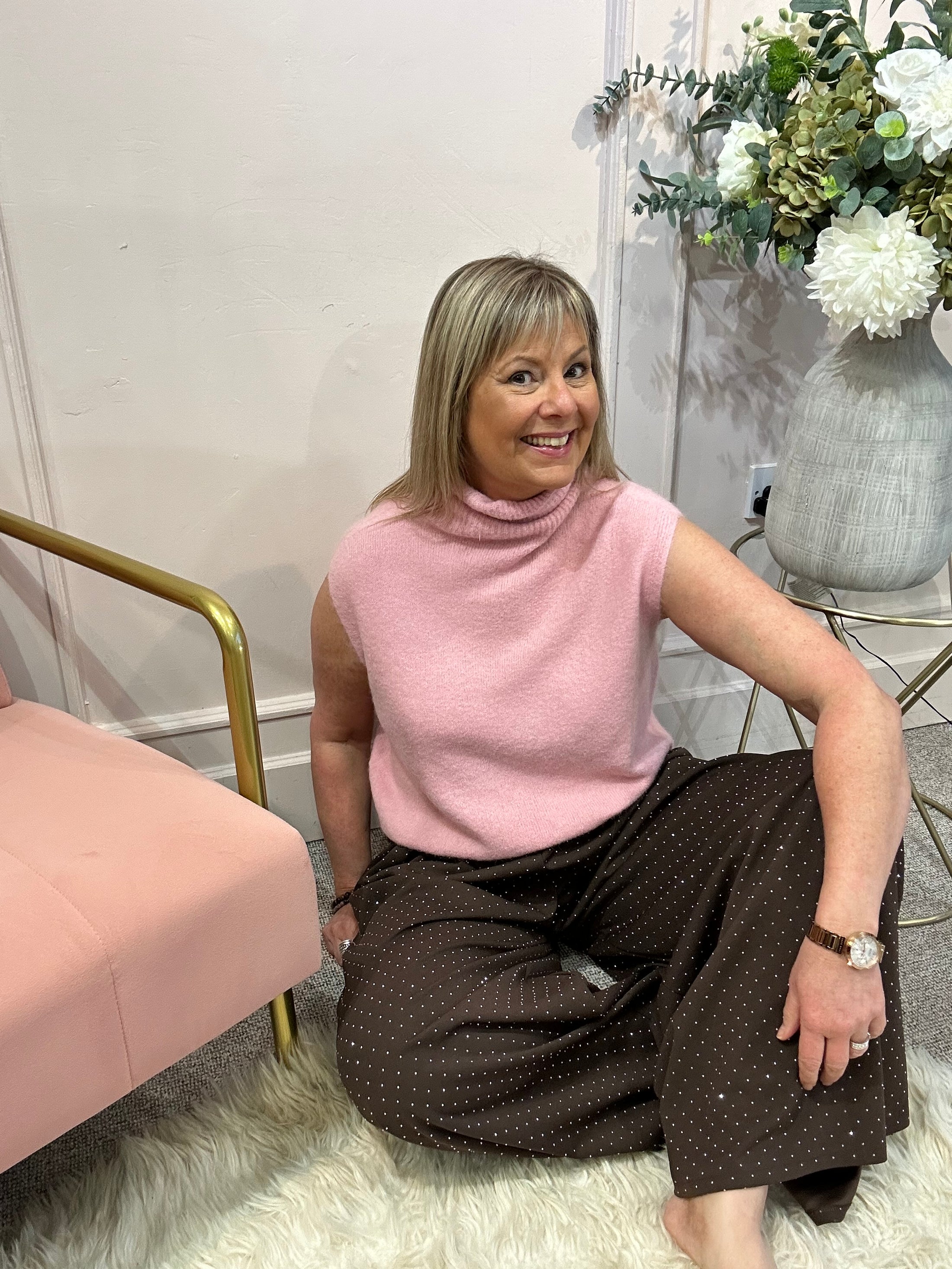 Roll Neck Cosy Tank Jumper - Pale Pink