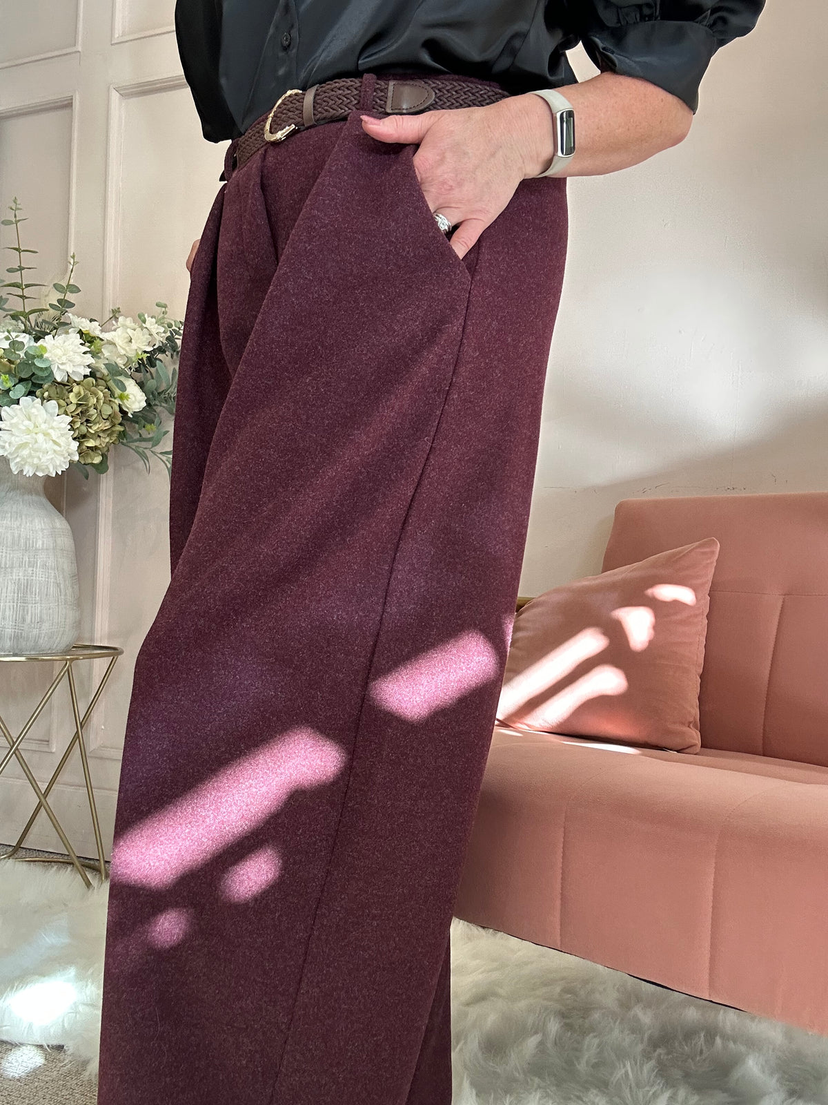 Soft Tweed Inspired Pant - Damson - Wardrobe By Simone