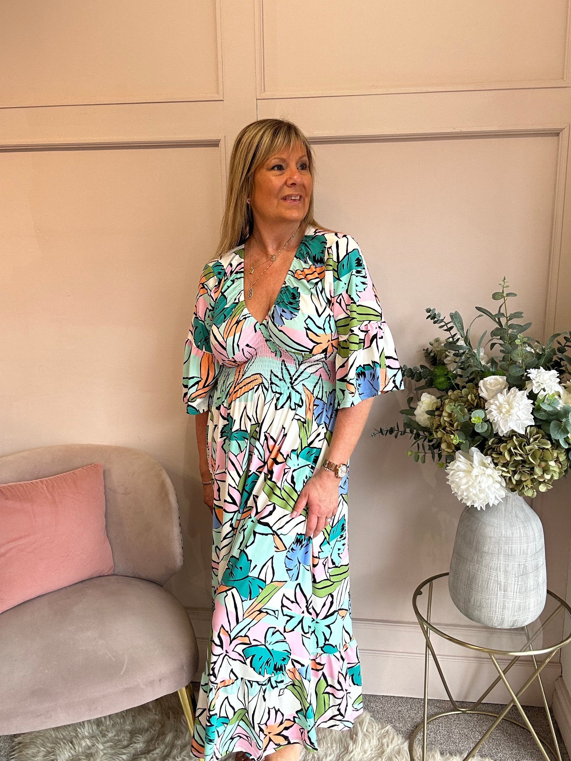 Vibrant Aztec Maxi Dress - Mint Green/Mix - Wardrobe By Simone