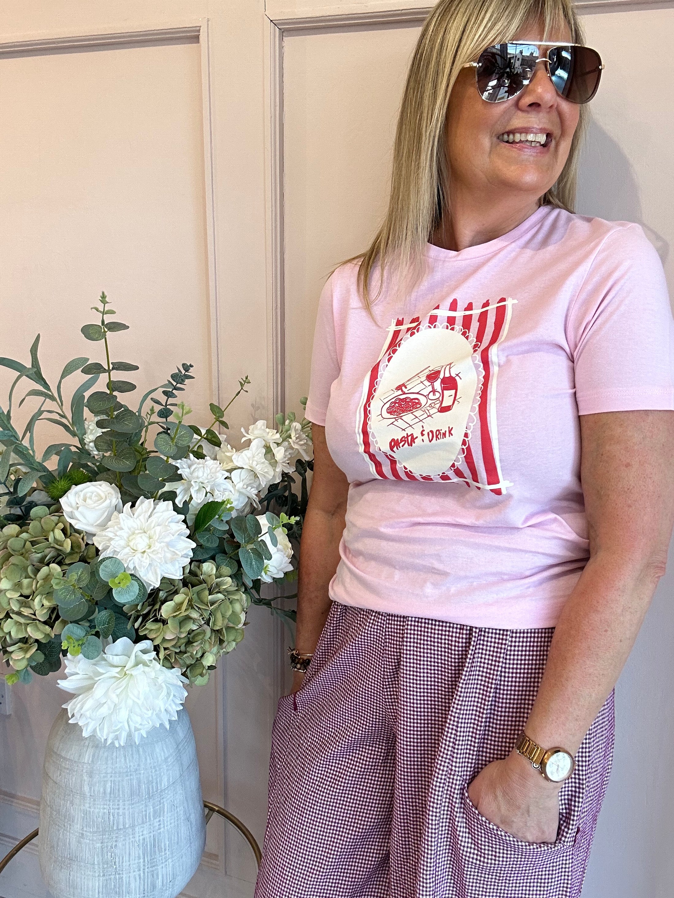 Pasta & Drinks T Shirt  - Pink