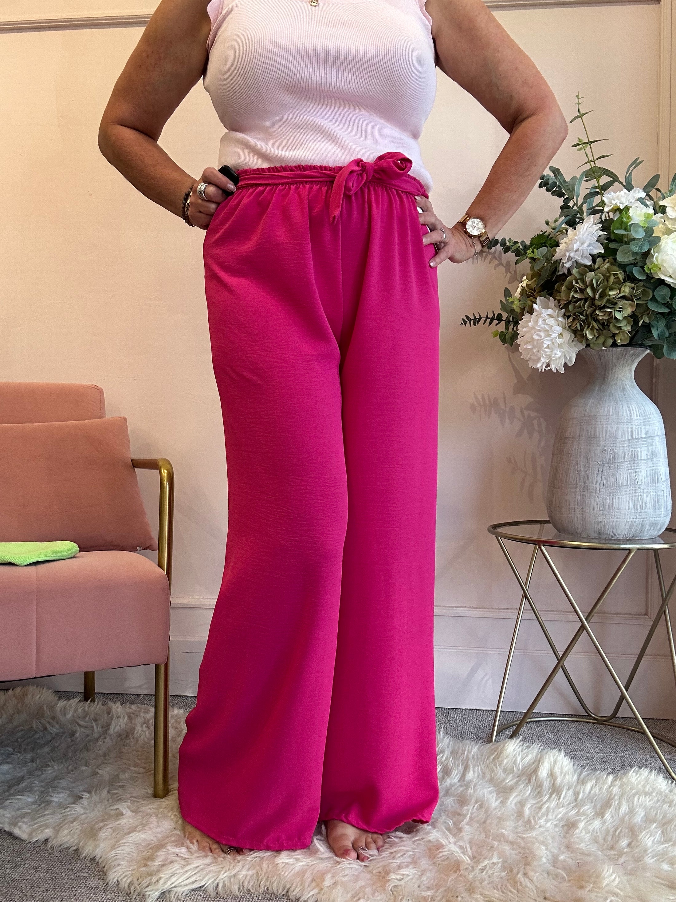 Tie Belt Wide Pant - Cerise Pink - Wardrobe By Simone