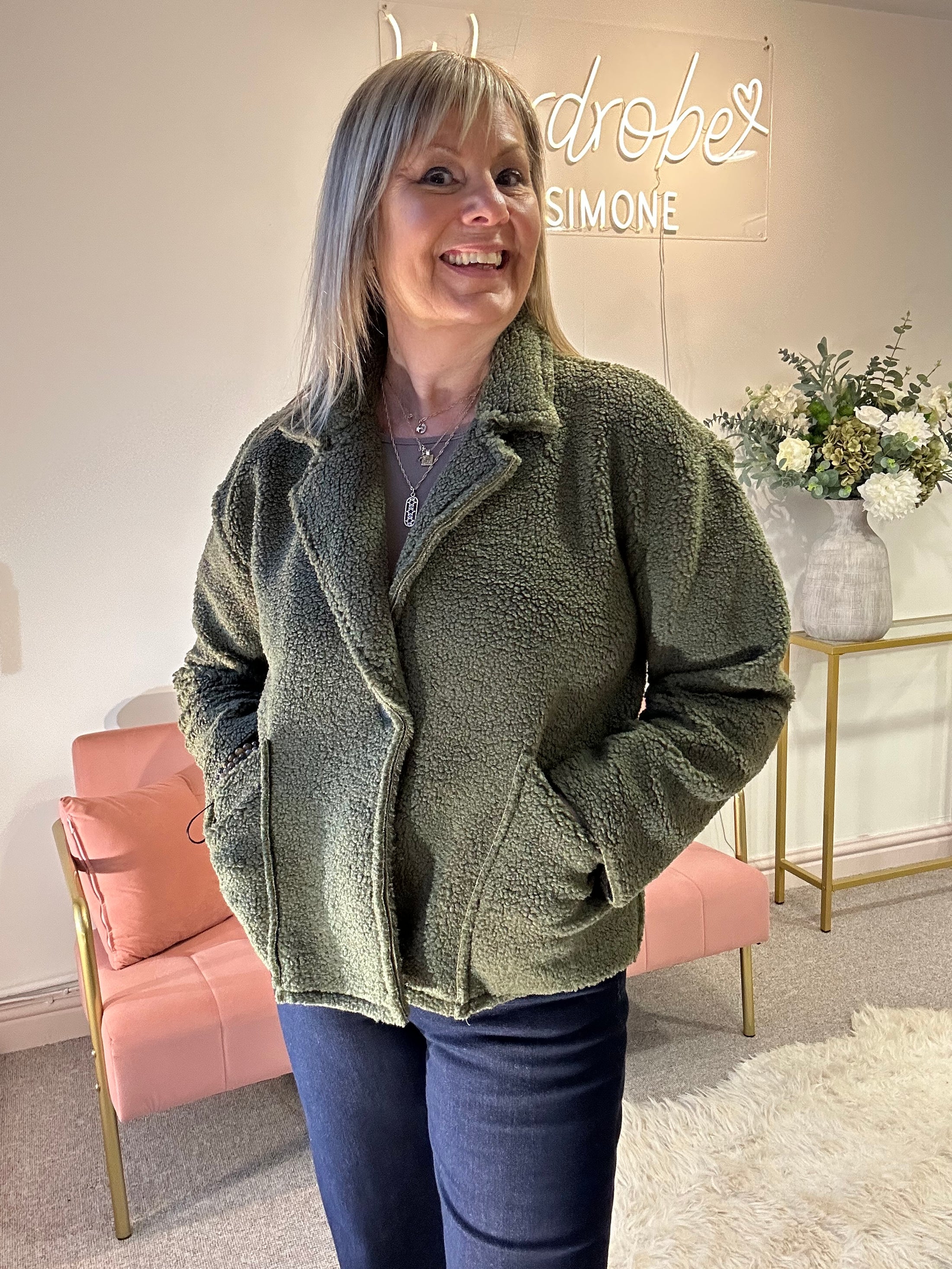 Teddy Boucle Cardi/Jacket - Khaki