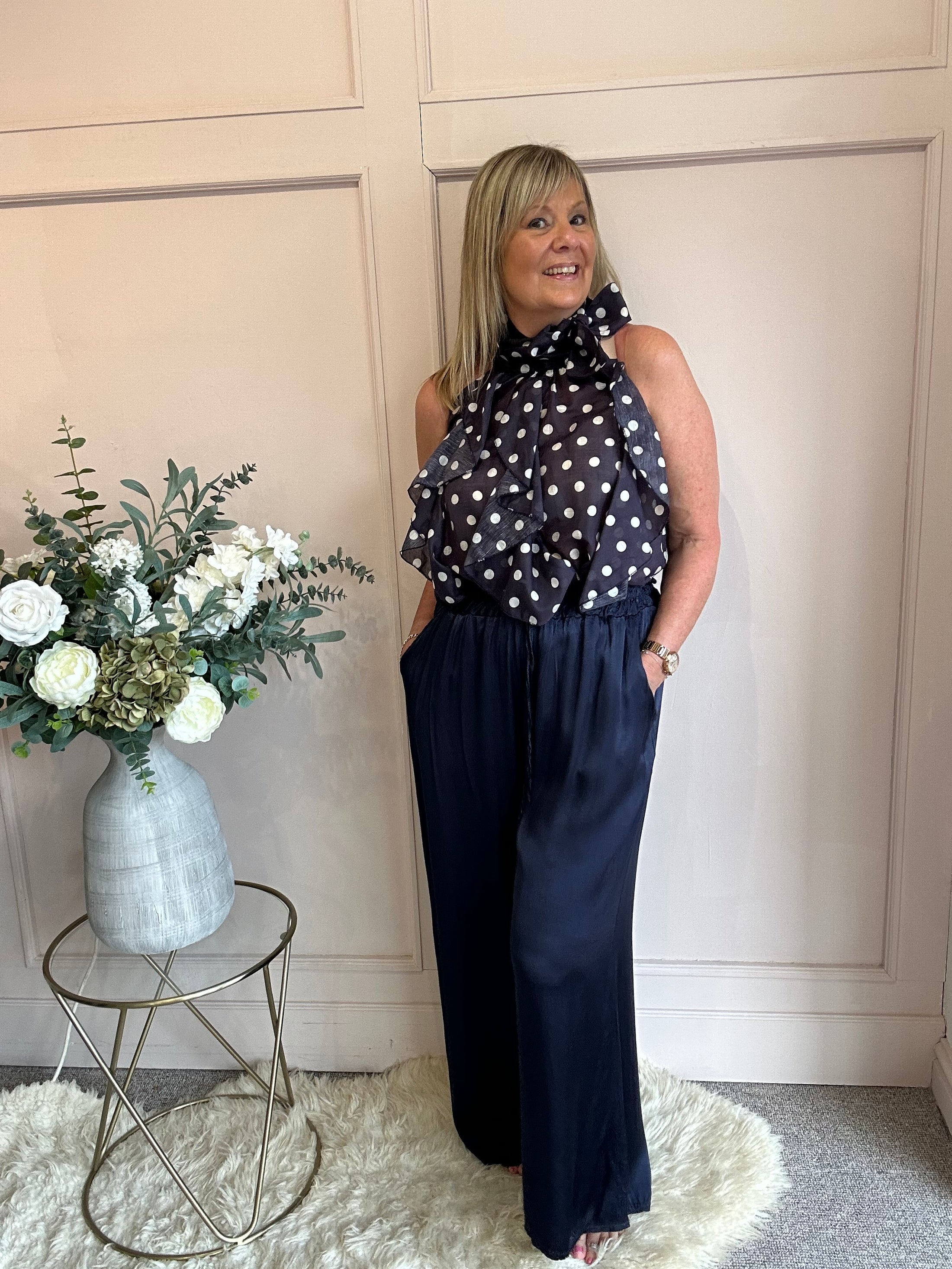 Spotty & Ruffle Top - NavyWhite - Wardrobe By Simone
