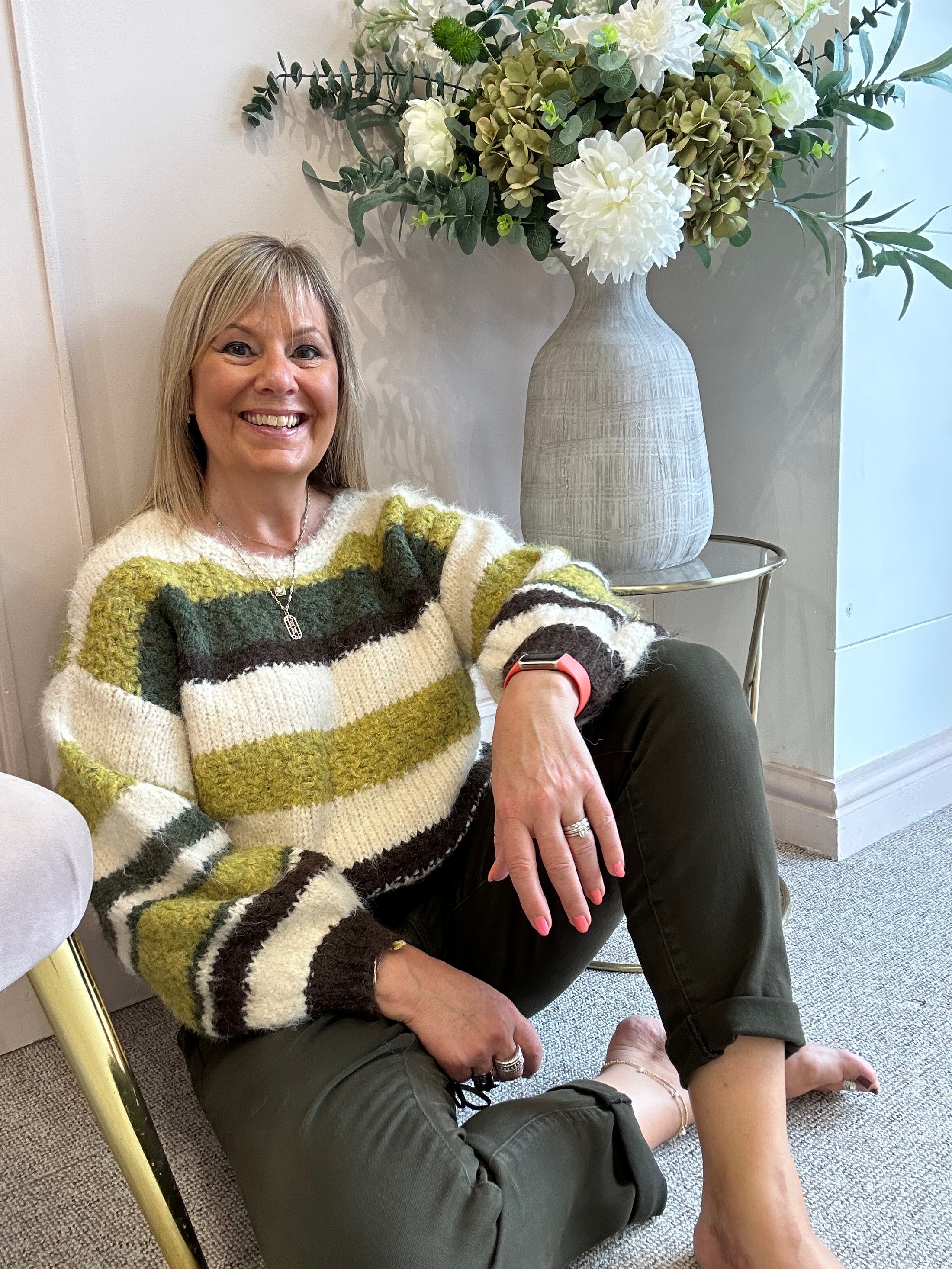 Cosy Striped Mix Jumper - Khaki/Brown/Cream