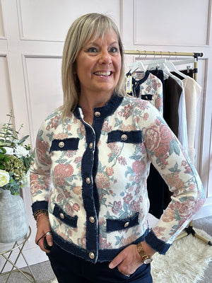 Stylish Vintage Floral Edged Jacket/Cardi  - Cream