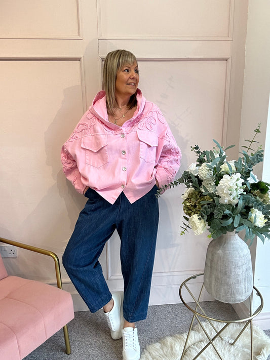 Denim Hooded Jacket - Sugar Pink - Wardrobe By Simone