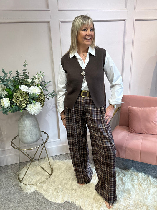 Single Gold Button Waistcoat - Brown