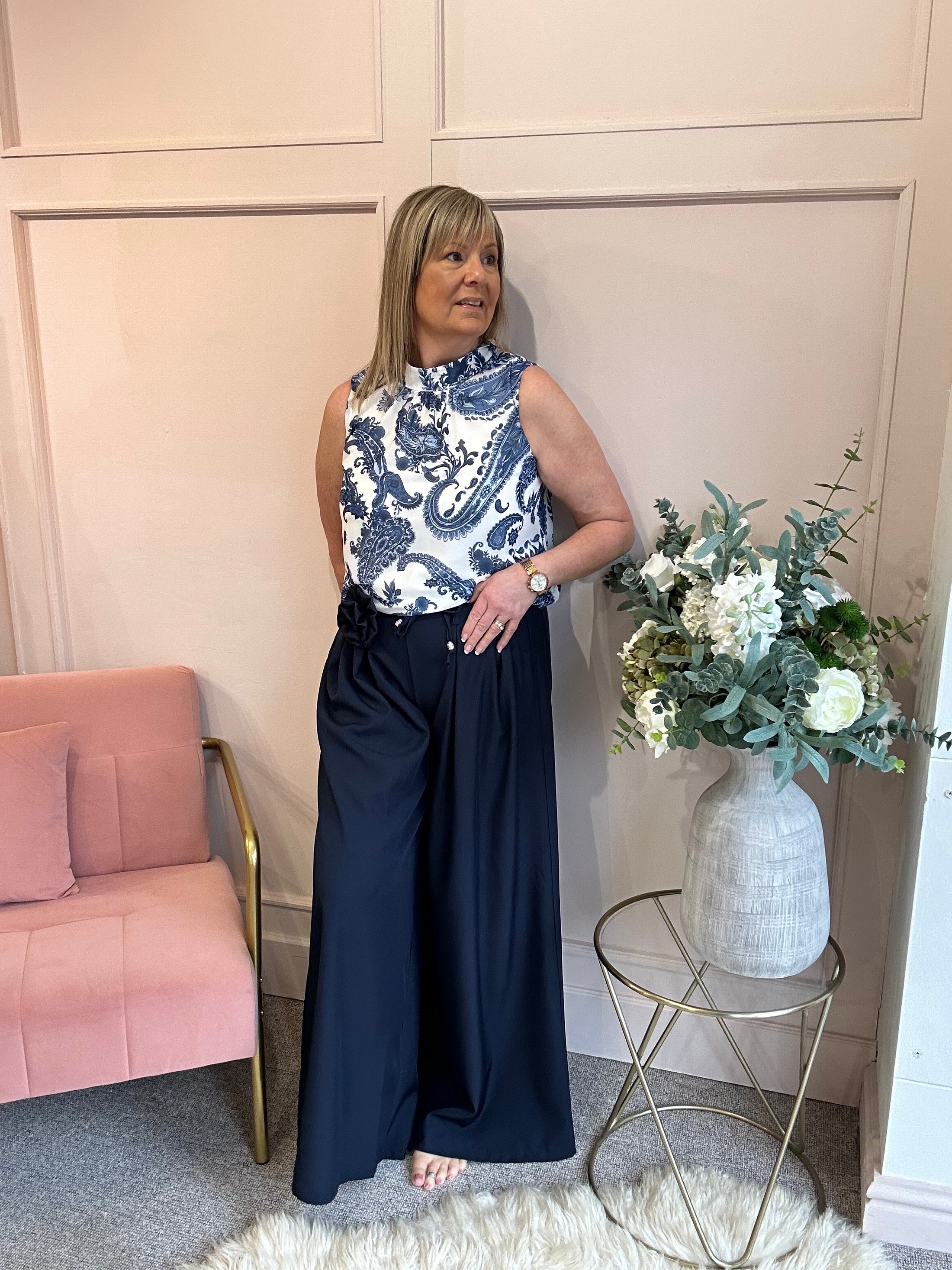 Paisley Sleeveless Top - Blues/White - Wardrobe By Simone