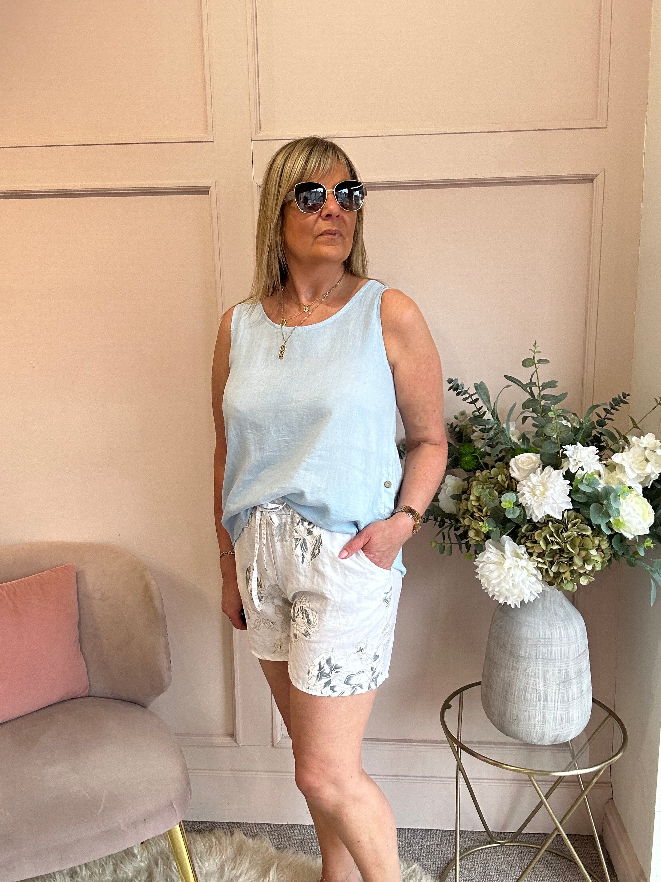 Little Side Button Top - Soft Blue - Wardrobe By Simone