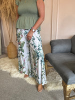 Botanical Flower Wide Leg Pant - White/Green
