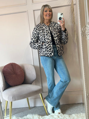 Buttoned Padded Jacket  - Leopard - Wardrobe By Simone