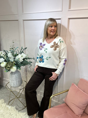 Sequin Flower Jumper - Buttermilk/Mix
