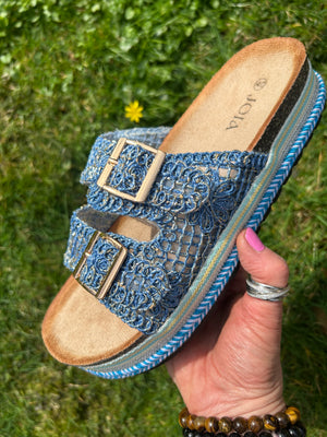 Lace Weave Band Mule - Blue