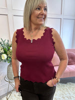 Scalloped Edged Vest Top - Burgundy