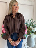 Load image into Gallery viewer, Floral Embroidered Sleeve Shirt - Brown
