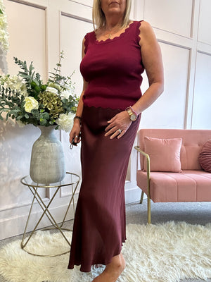 Satin Maxi Skirt - Burgundy
