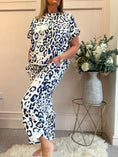 Load image into Gallery viewer, Leopard Short Sleeved Top - Navy/Cream - Wardrobe By Simone
