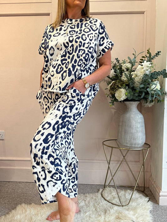 Leopard Short Sleeved Top - Navy/Cream - Wardrobe By Simone
