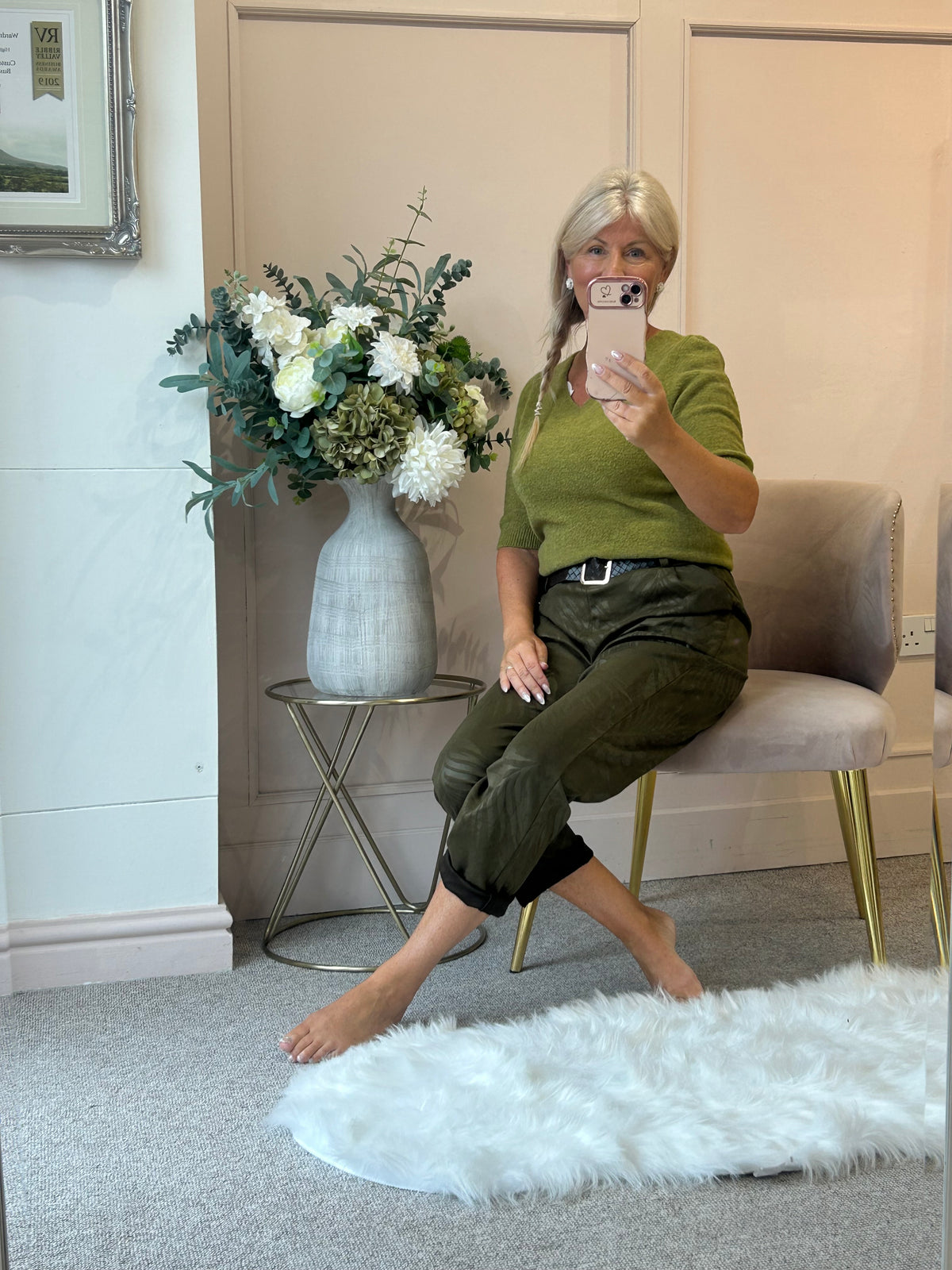 V Neck Short Sleeve Jumper - Olive