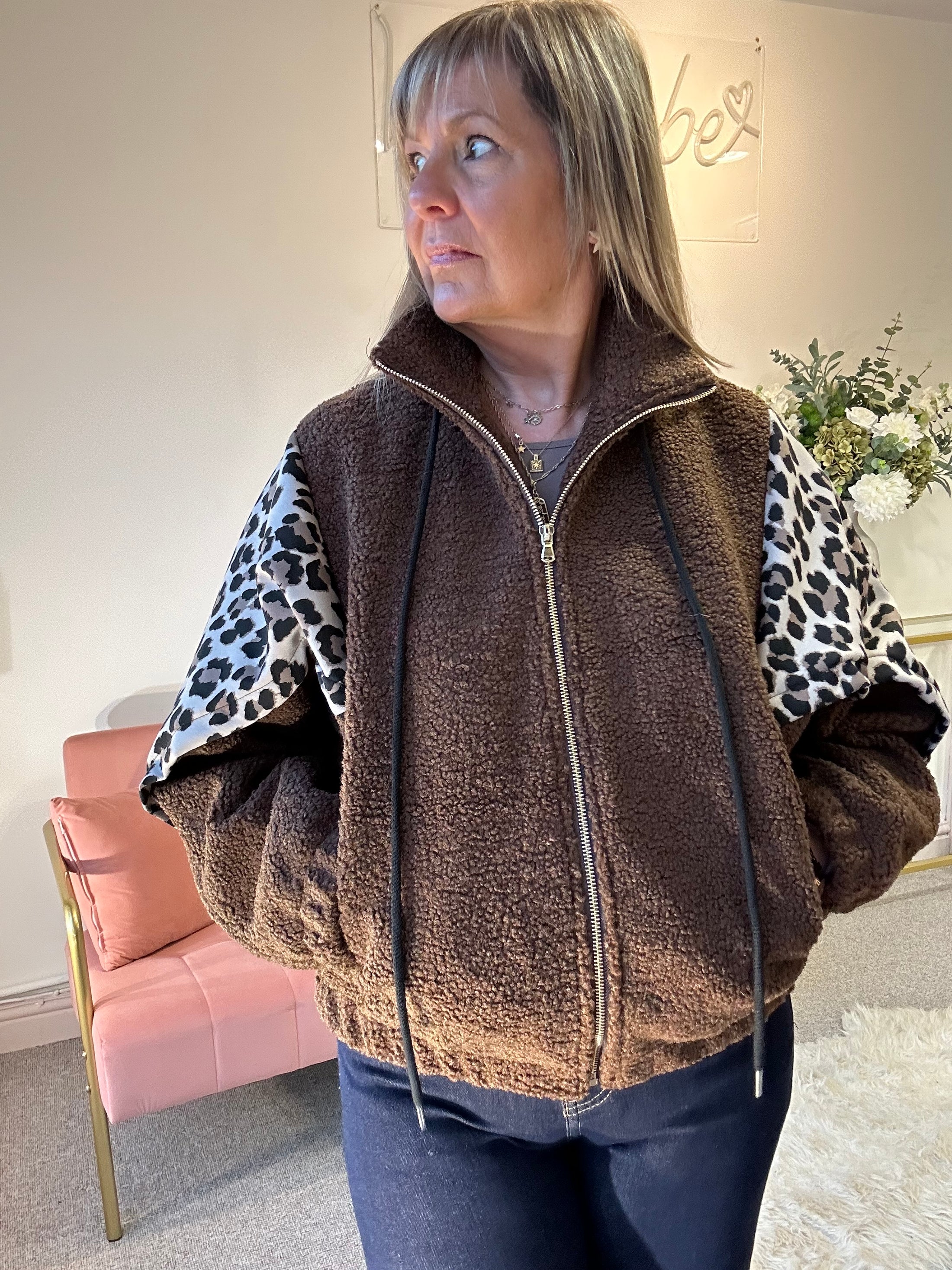 Boucle Jacket - Brown-Leopard
