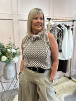Ruffle Nec Top - Fawn Check