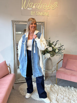 Denim & Knit Hoody Jacket- Cream/Blue Denim