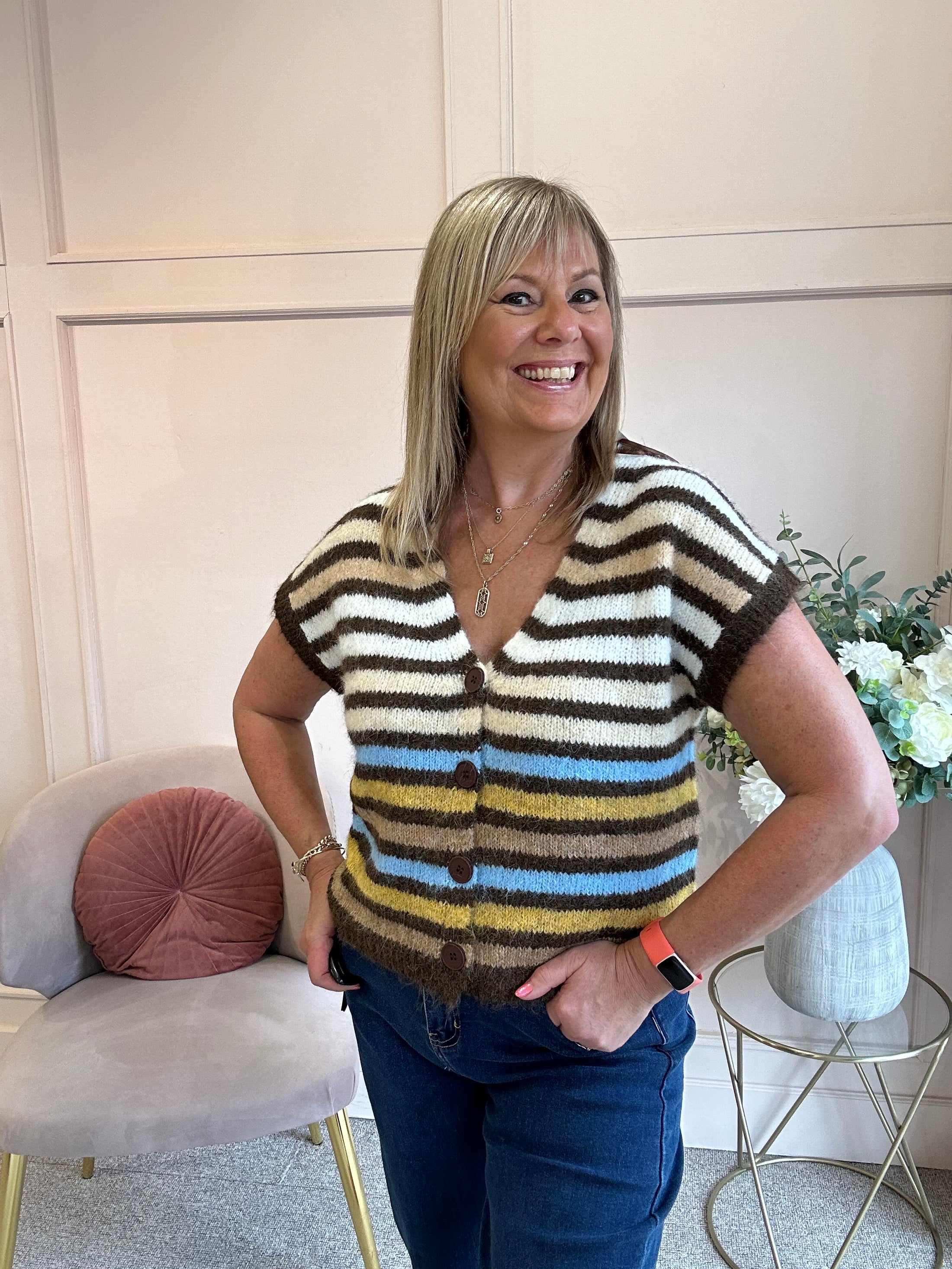Cosy Striped Waistcoat - Brown/Cream