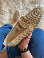 Buckle Detail Weave Loafer - Beige