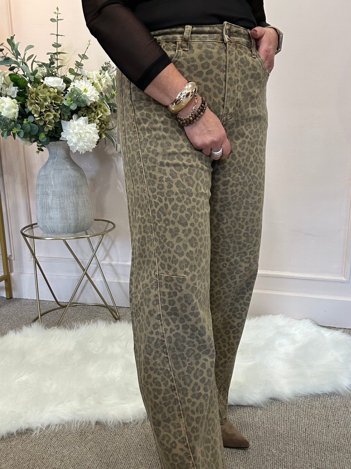 Leopard Print Jeans - Sand/Black