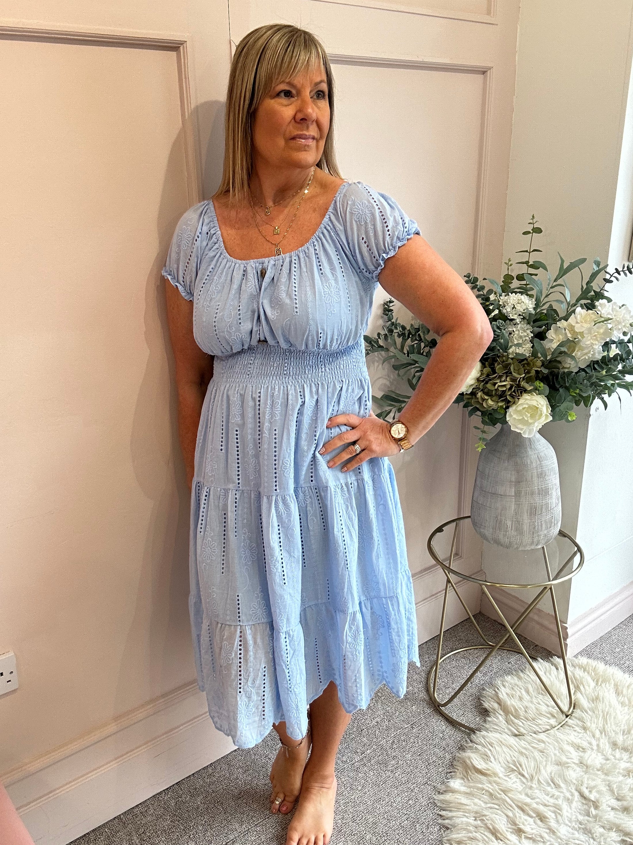 Vibes Of Summer Midi Dress - Soft Blue - Wardrobe By Simone