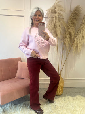 Flower & Silver Gems Jumper - Soft Pink