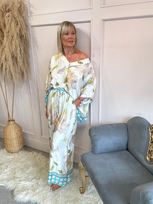 Lilly Bloom Wide Leg Pant - Cream/Grey
