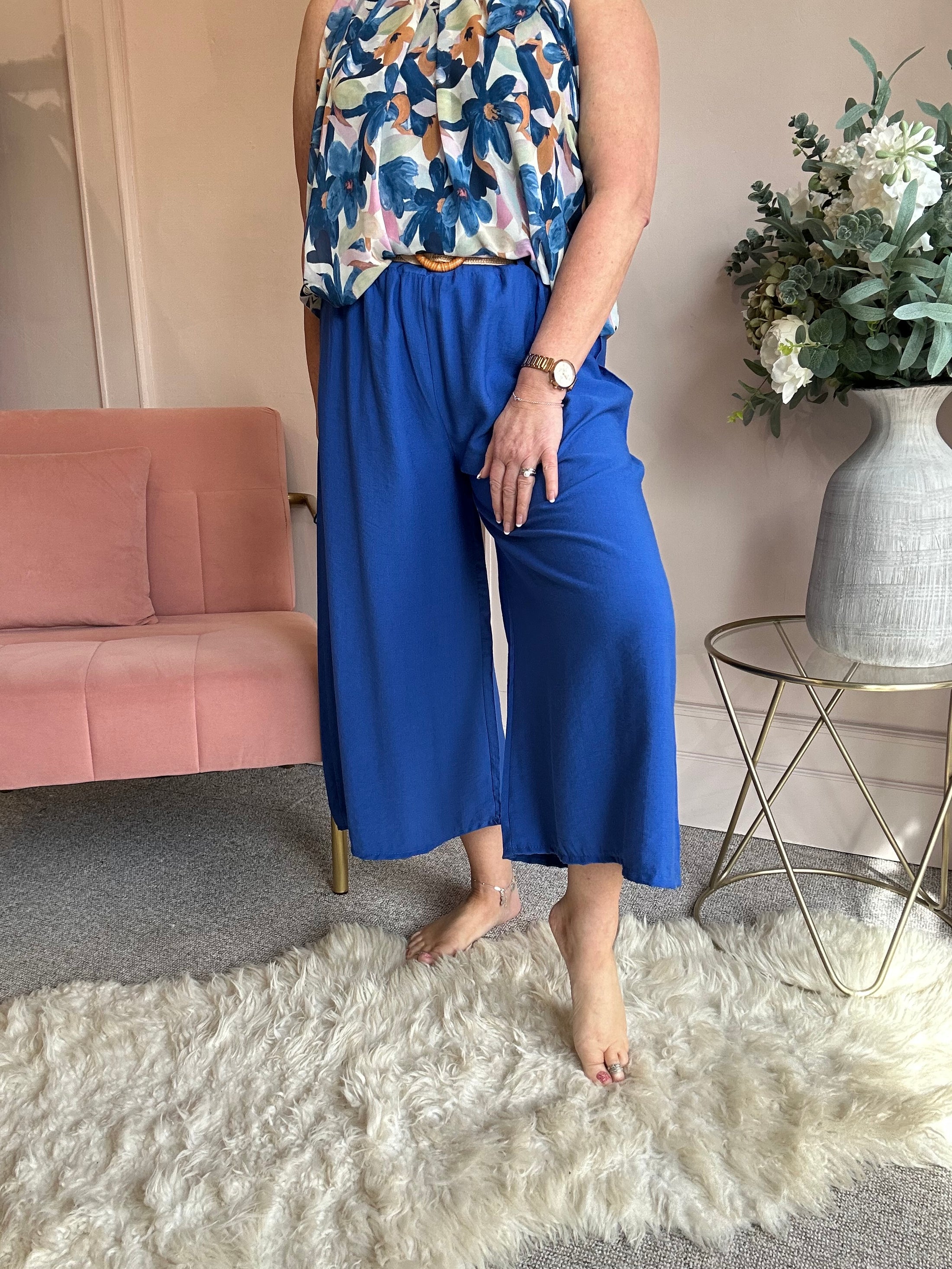 Cropped Belted Pant - Electric Blue - Wardrobe By Simone