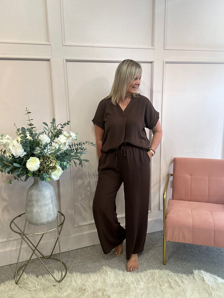 V Neck Top - Brown