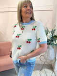 Load image into Gallery viewer, Cute Cherry Knit Jumper - Cream/Blue - Wardrobe By Simone
