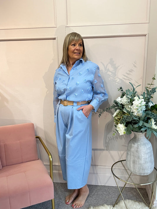 Belted Cropped Pant - Powder Blue - Wardrobe By Simone