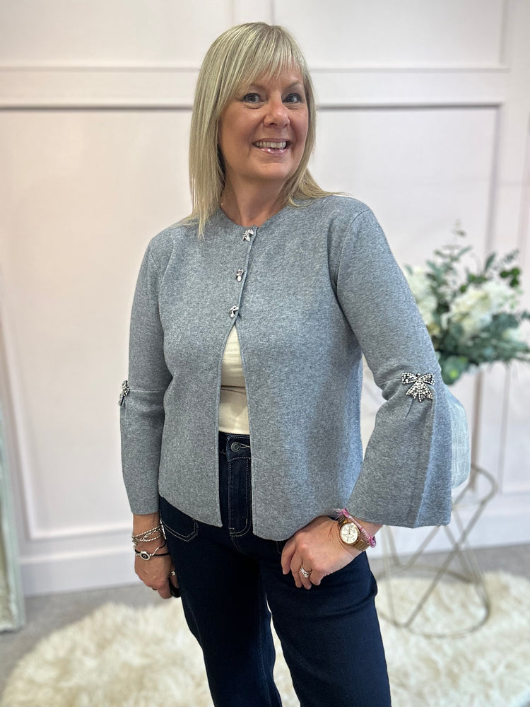Sparkle Bow Detail Cardigan  - Grey