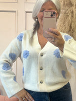 Buttoned Flowered Cardigan - Cream/ Powder Blue