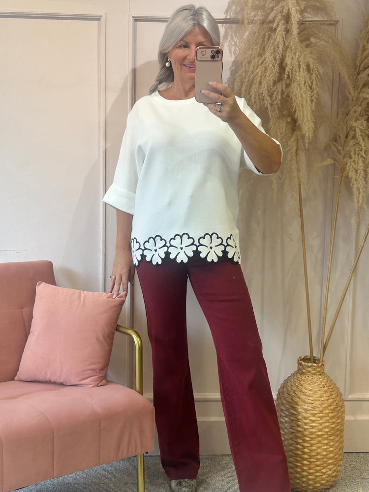 Flower Edged Jumper - Cream/Black