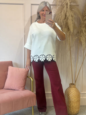 Flower Edged Jumper - Cream/Black