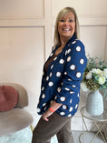 Load image into Gallery viewer, Spot & Ruched Sleeve Blazer - Blue/Cream
