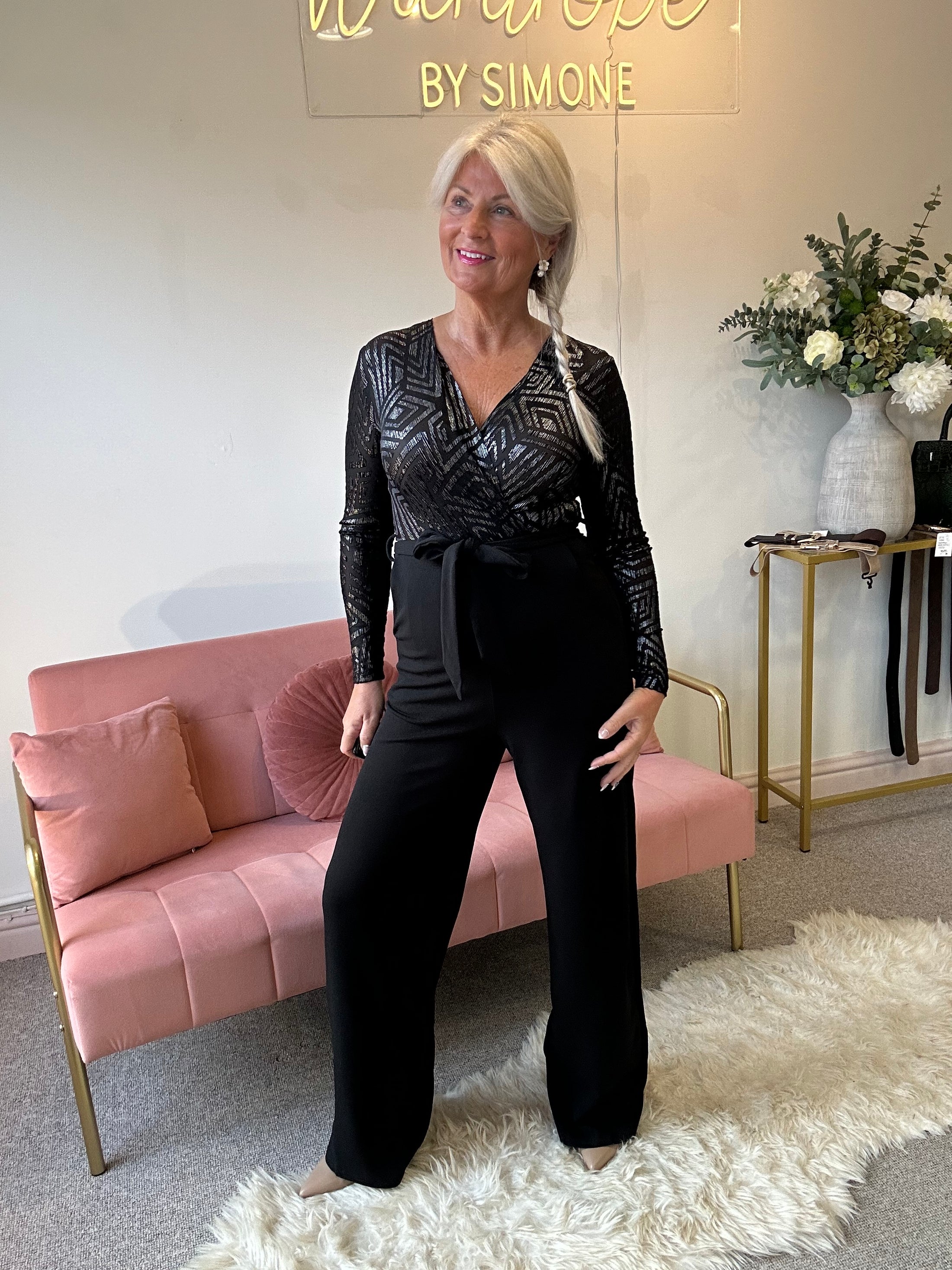 Touch Of Sliver Glam Jumpsuit - Black/Silver