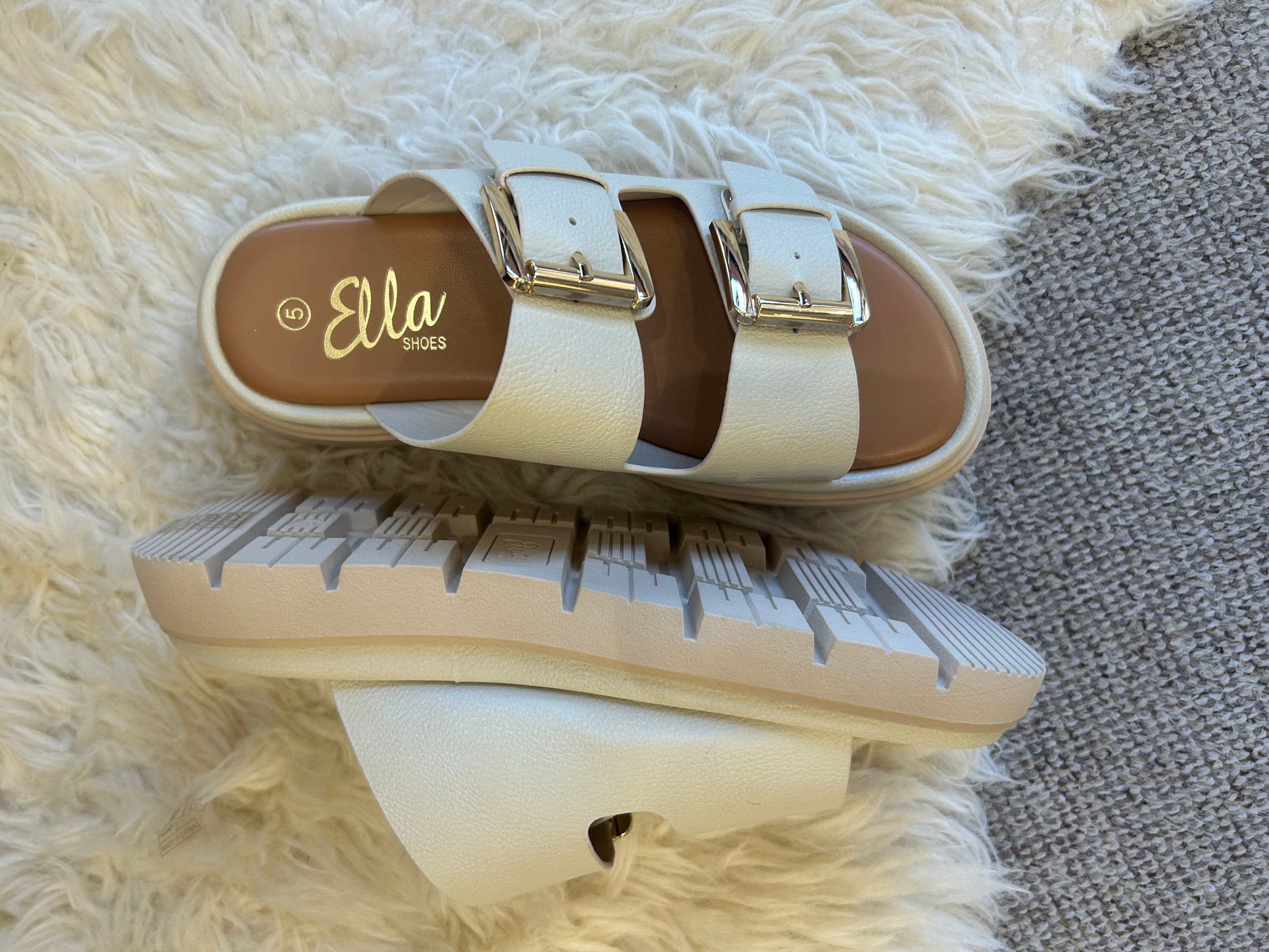 Darcy Gold Buckle Slider Sandal - Cream