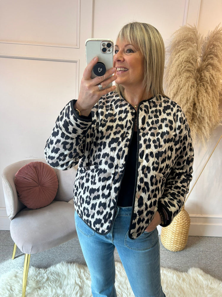Buttoned Padded Jacket  - Leopard - Wardrobe By Simone
