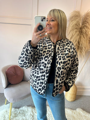 Buttoned Padded Jacket  - Leopard - Wardrobe By Simone