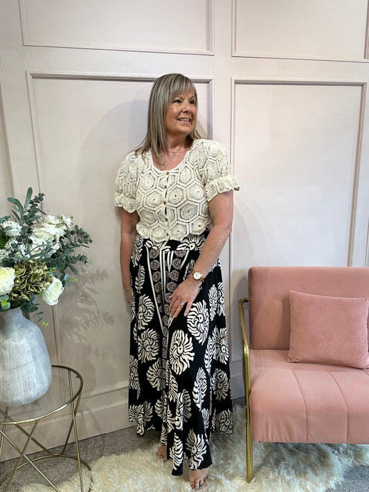 Little Puff Sleeve Crochet Cardi - Beige - Wardrobe By Simone