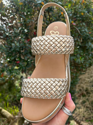 Lottie Gold Weave Band Sandal - Gold