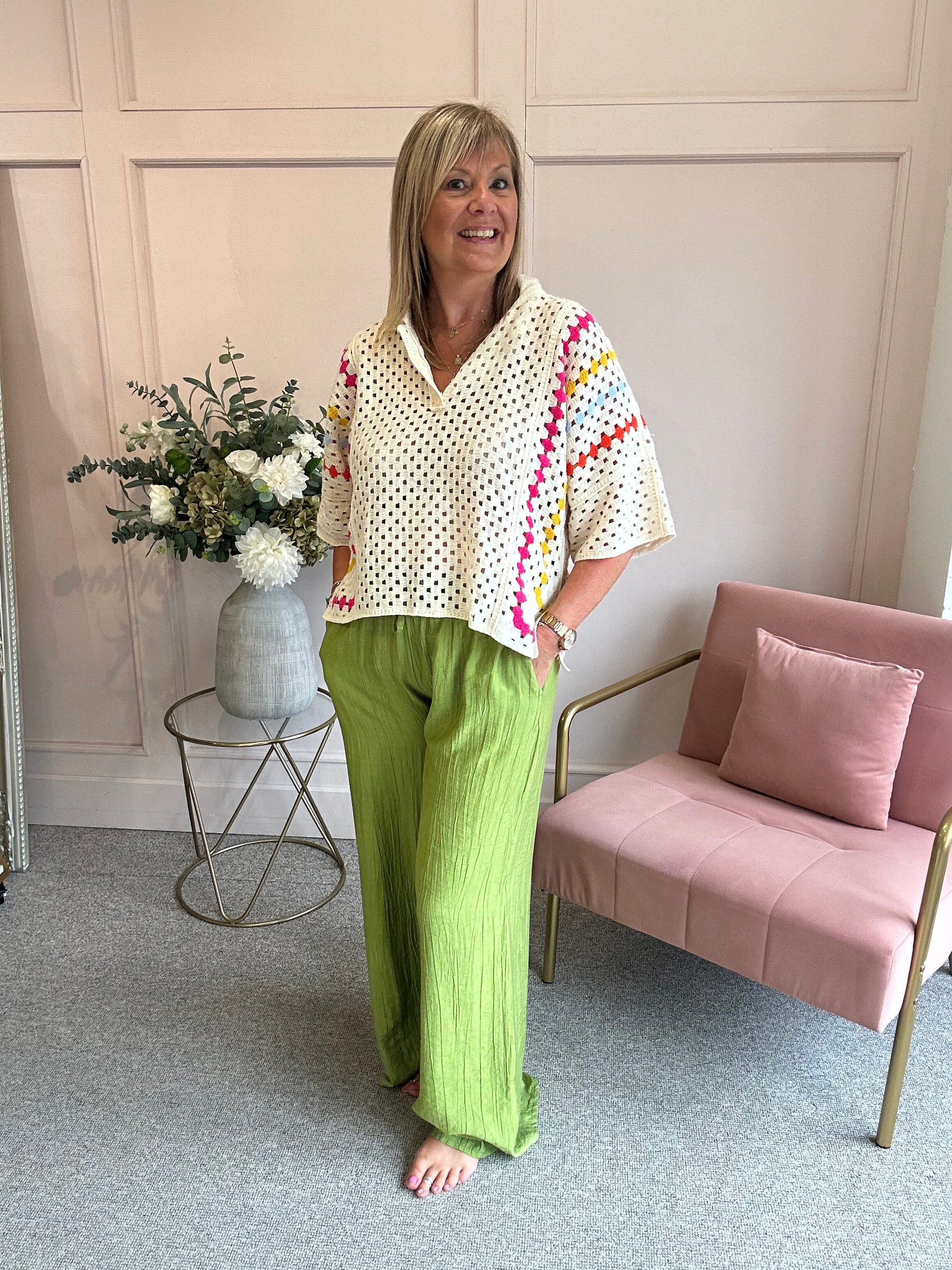 Collared Crochet Jumper - Cream/Mix